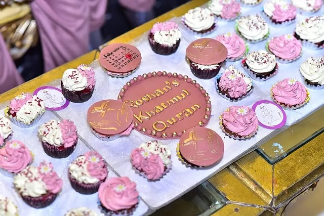 Cupcake showcase for Roshan's Khatmul Quran celebration with beautiful presentation - Religious Celebration Cupcakes Karachi By Whisk And Sift
